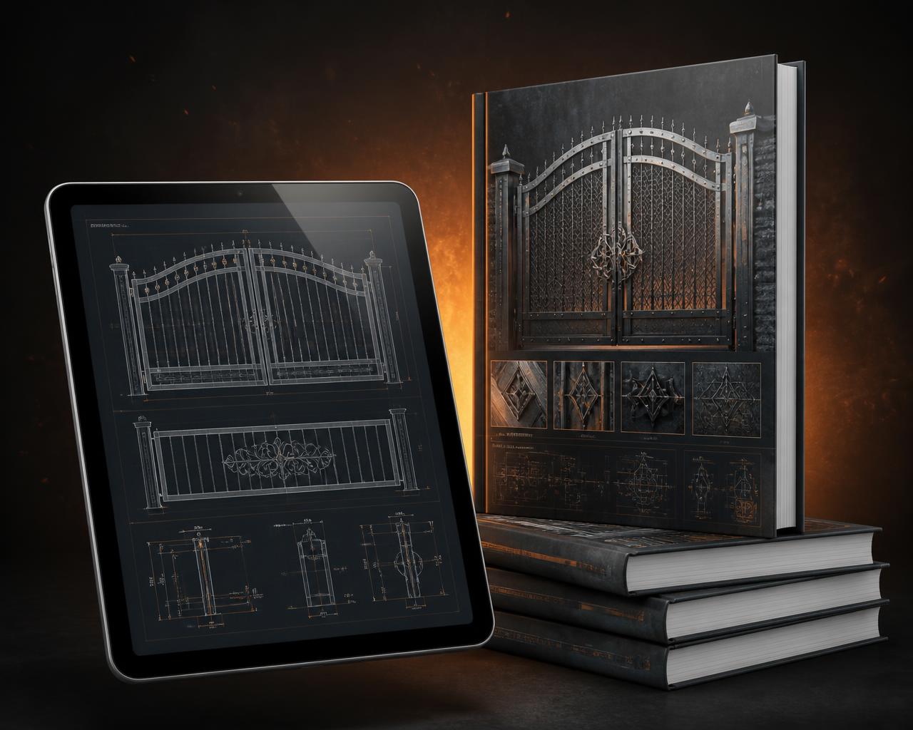Pack Tesouro do Serralheiro aberto em tablet e em apostilas impressas